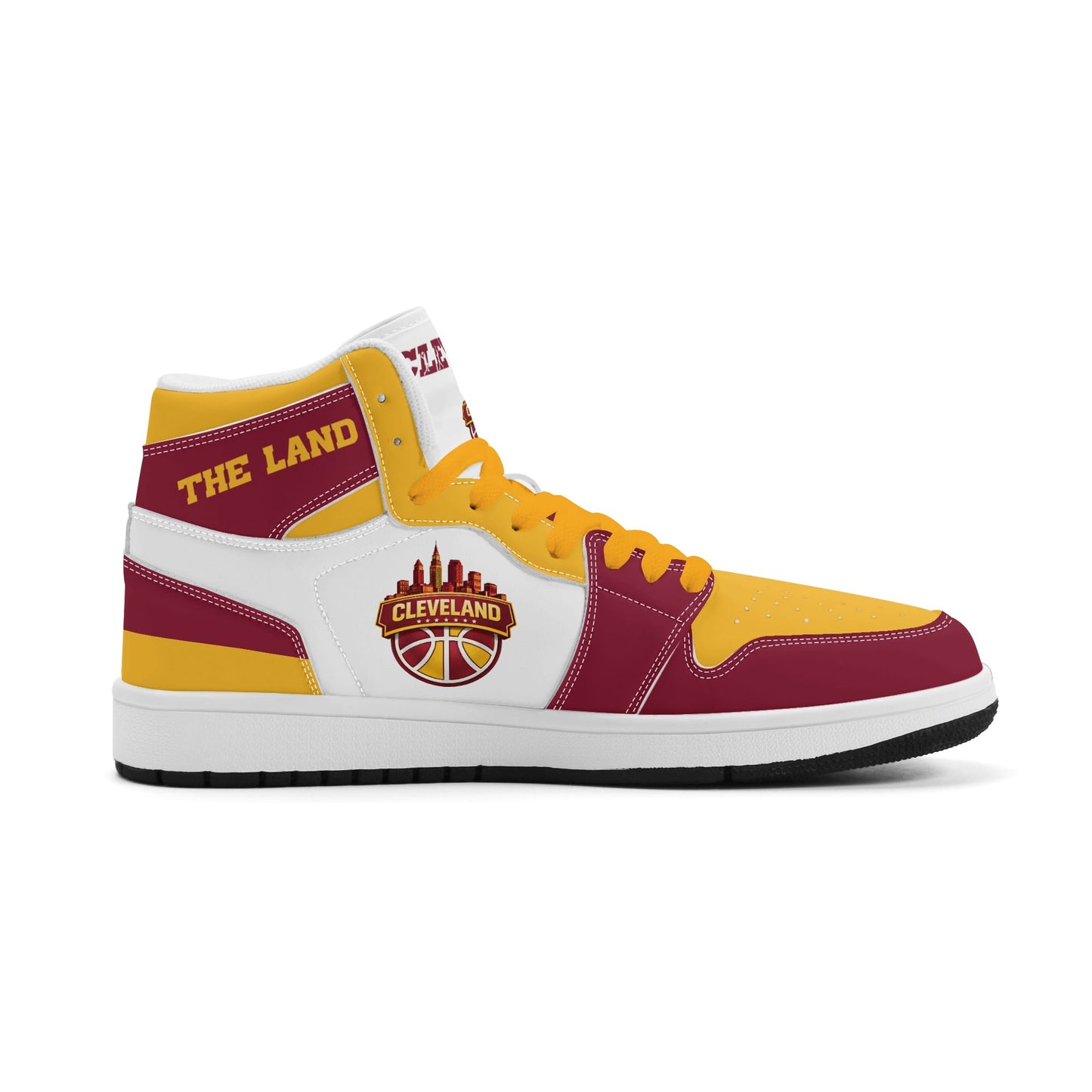 Cleveland basketball-inspired high top sneakers in white with all-over city graphic printed upper