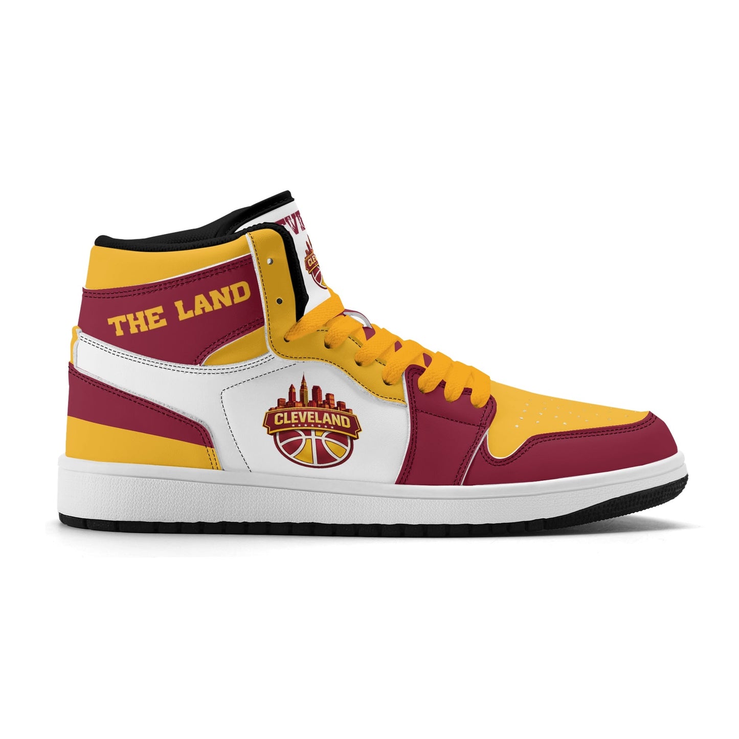 Cleveland basketball-inspired high top sneakers in white with all-over city graphic printed upper