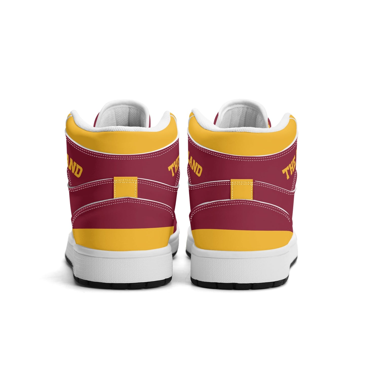 Cleveland basketball-inspired high top sneakers in red with all-over city graphic printed upper
