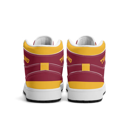 Cleveland basketball-inspired high top sneakers in red with all-over city graphic printed upper