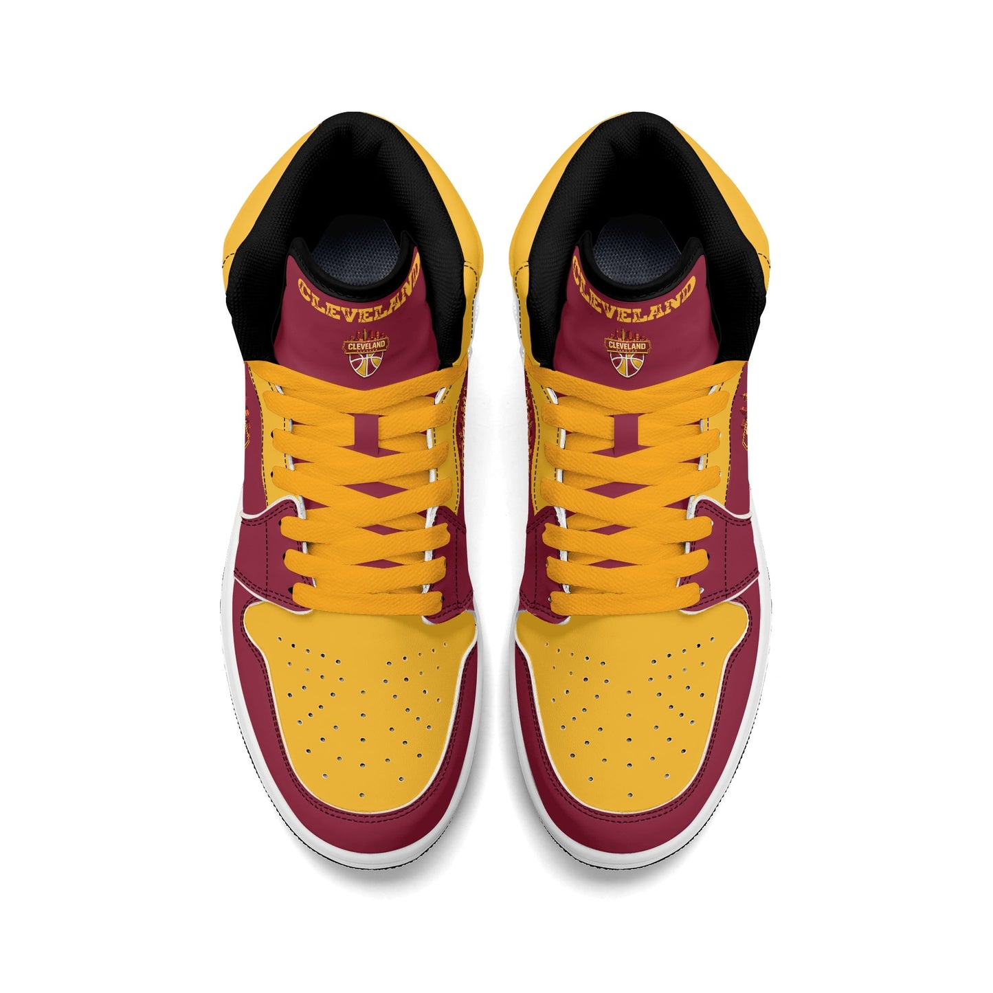 Cleveland basketball-inspired high top sneakers in red with all-over city graphic printed upper
