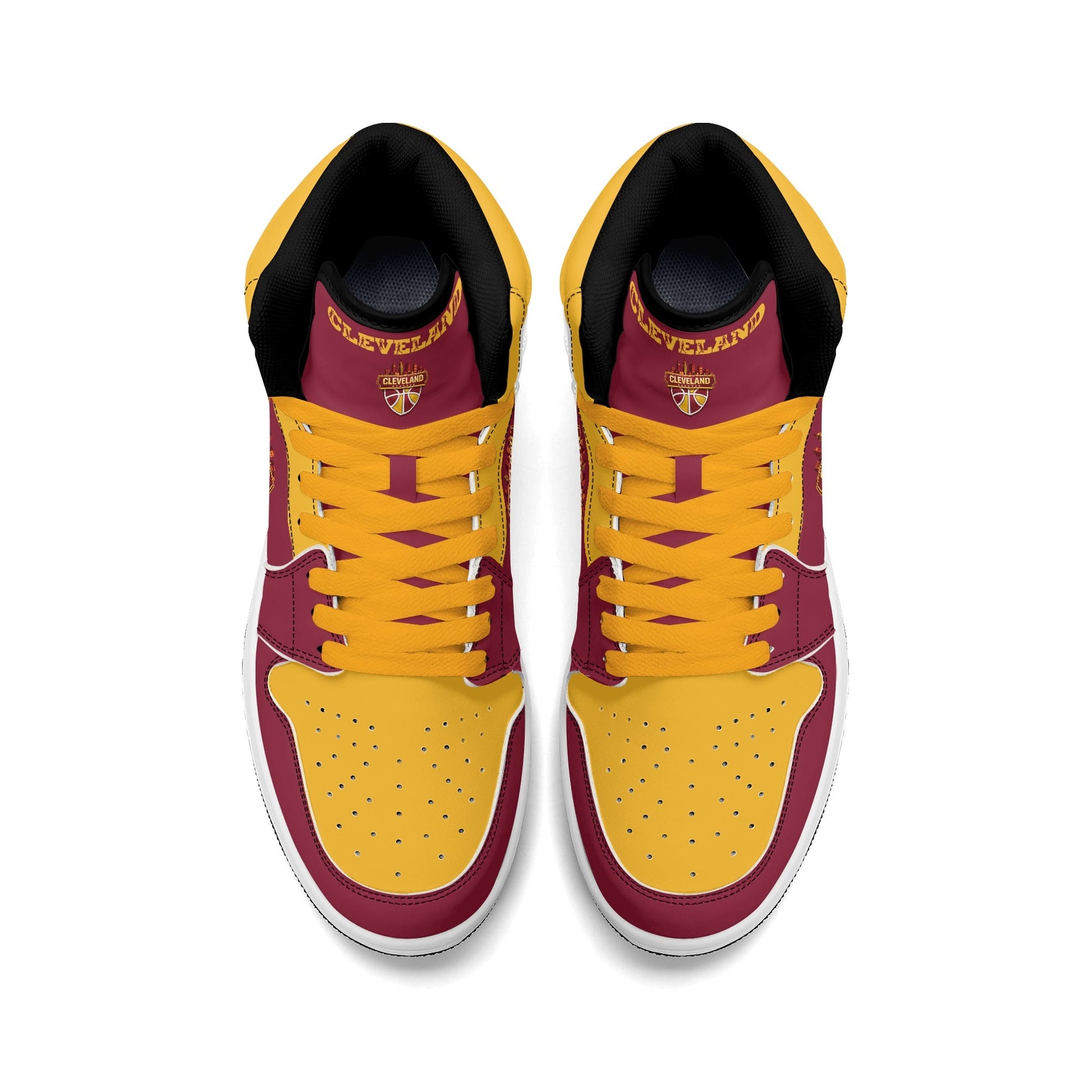 Cleveland basketball-inspired high top sneakers in red with all-over city graphic printed upper