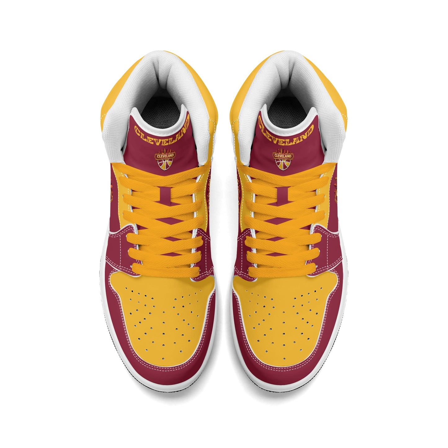 Cleveland basketball-inspired high top sneakers in red with all-over city graphic printed upper