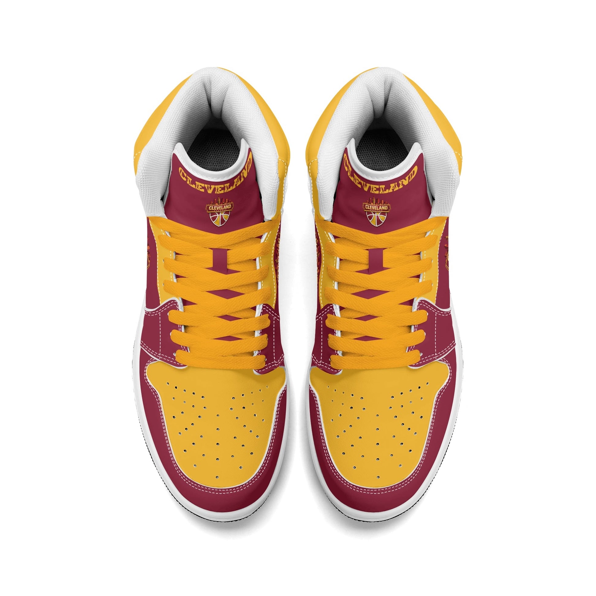 Cleveland basketball-inspired high top sneakers in red with all-over city graphic printed upper