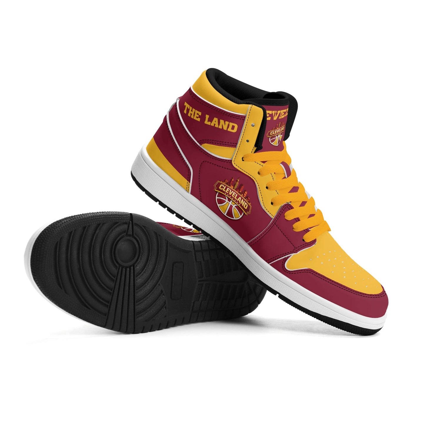 Cleveland basketball-inspired high top sneakers in red with all-over city graphic printed upper