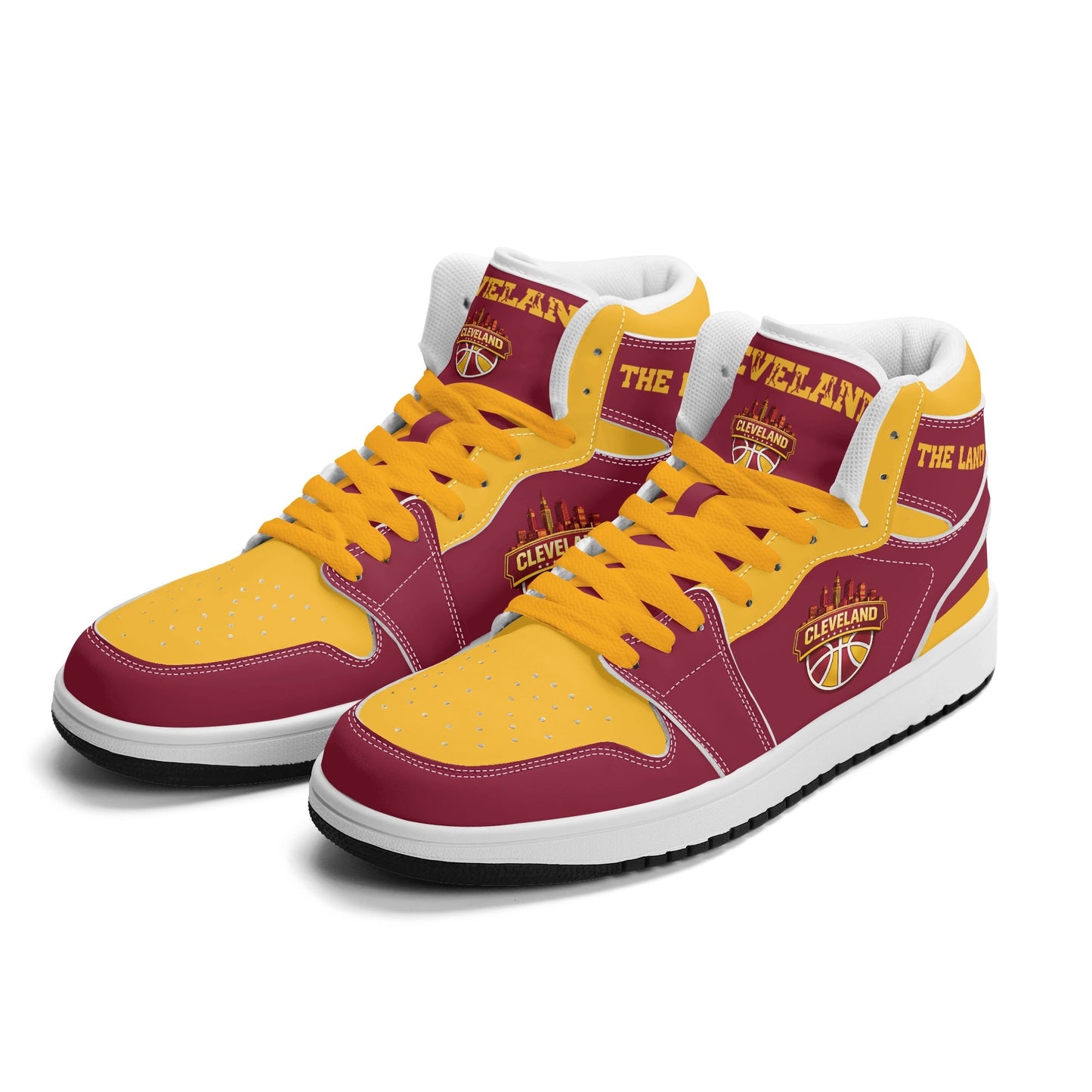 Cleveland basketball-inspired high top sneakers in red with all-over city graphic printed upper