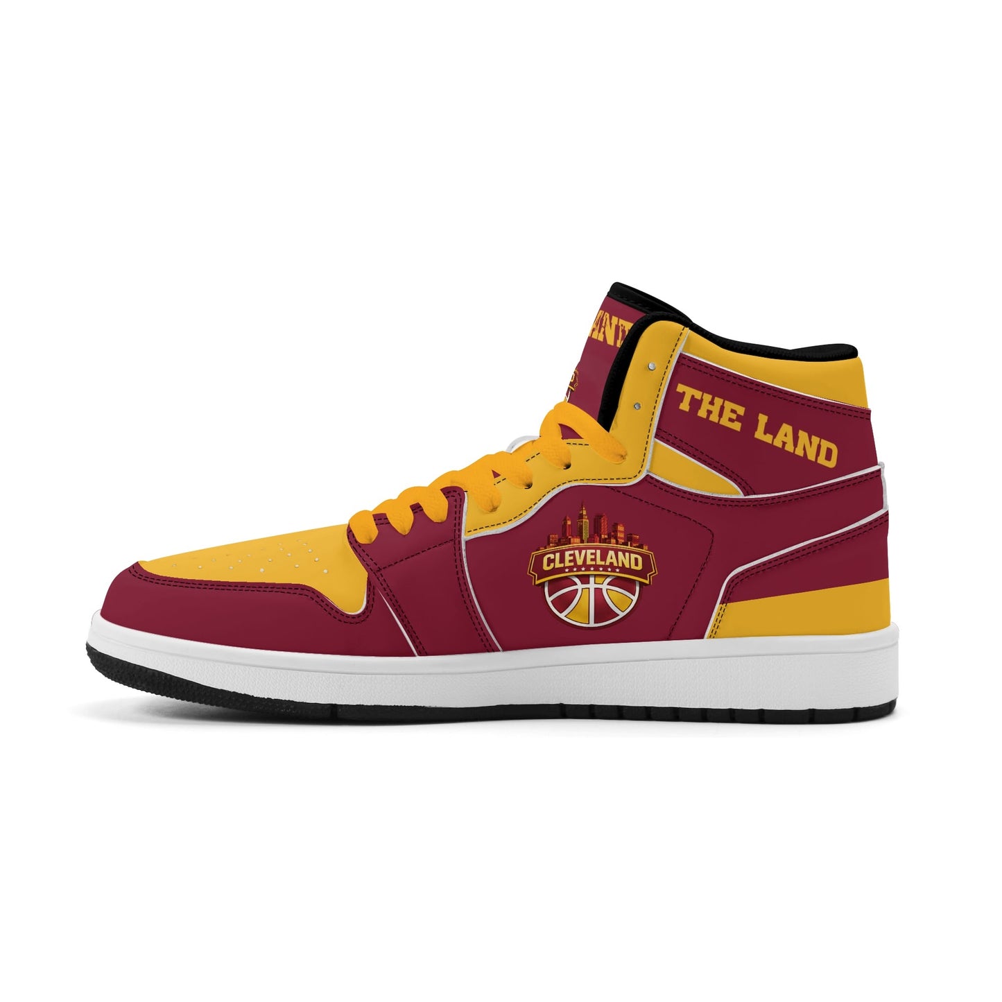 Cleveland basketball-inspired high top sneakers in red with all-over city graphic printed upper