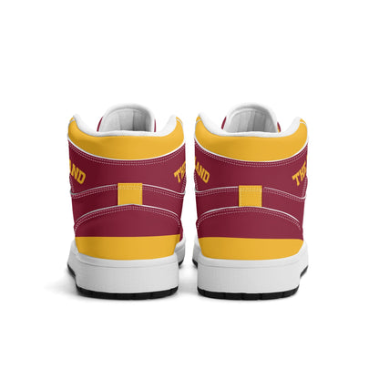 Cleveland basketball-inspired high top sneakers in red with all-over city graphic printed upper
