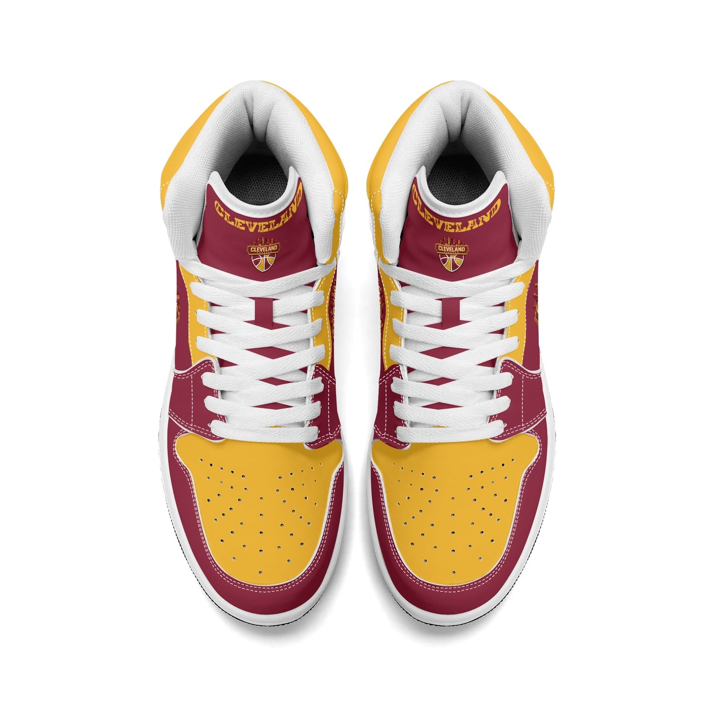 Cleveland basketball-inspired high top sneakers in red with all-over city graphic printed upper