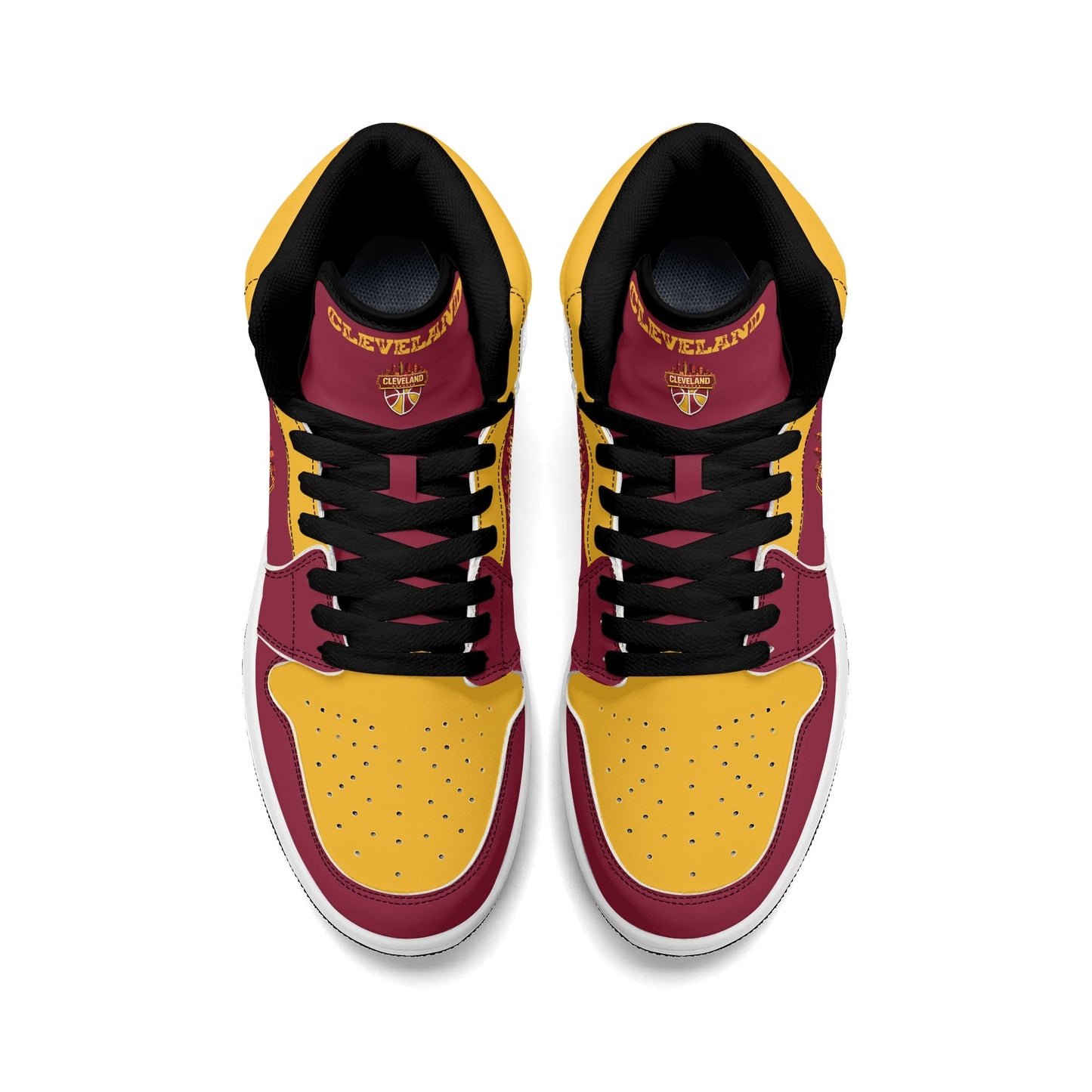 Cleveland basketball-inspired high top sneakers in red with all-over city graphic printed upper