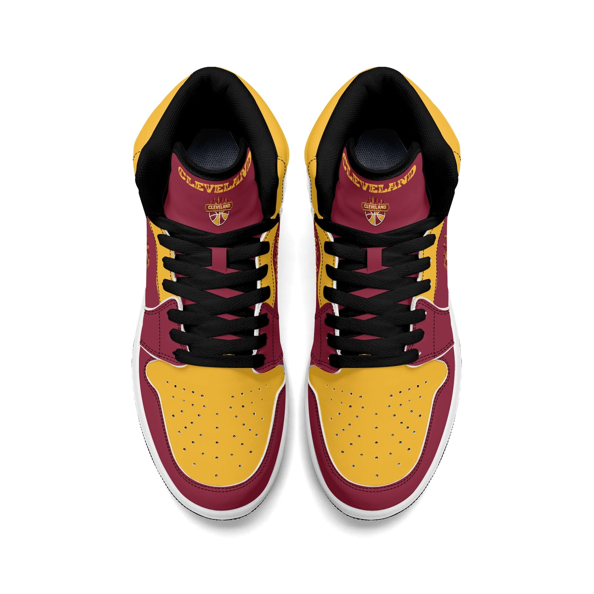 Cleveland basketball-inspired high top sneakers in red with all-over city graphic printed upper