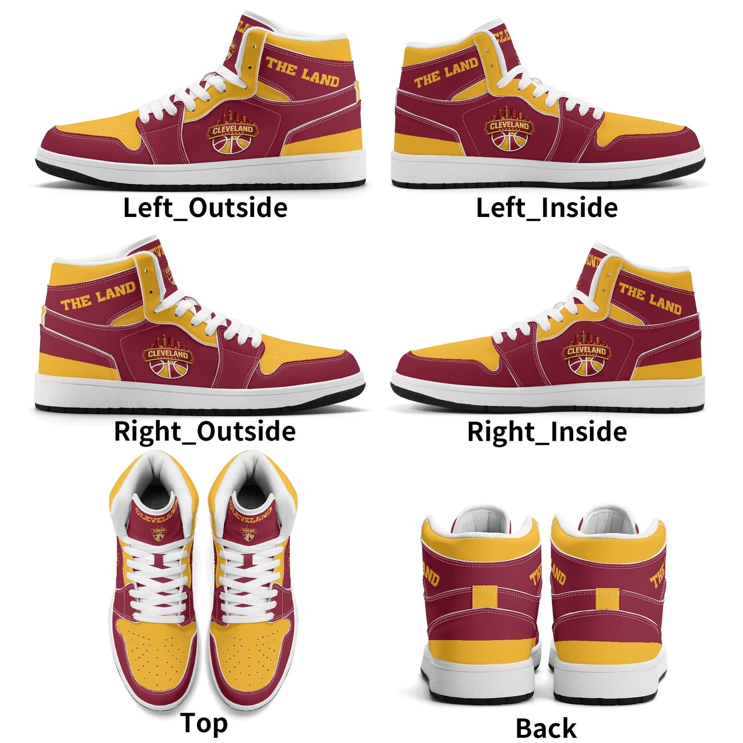 Cleveland basketball-inspired high top sneakers in red with all-over city graphic printed upper