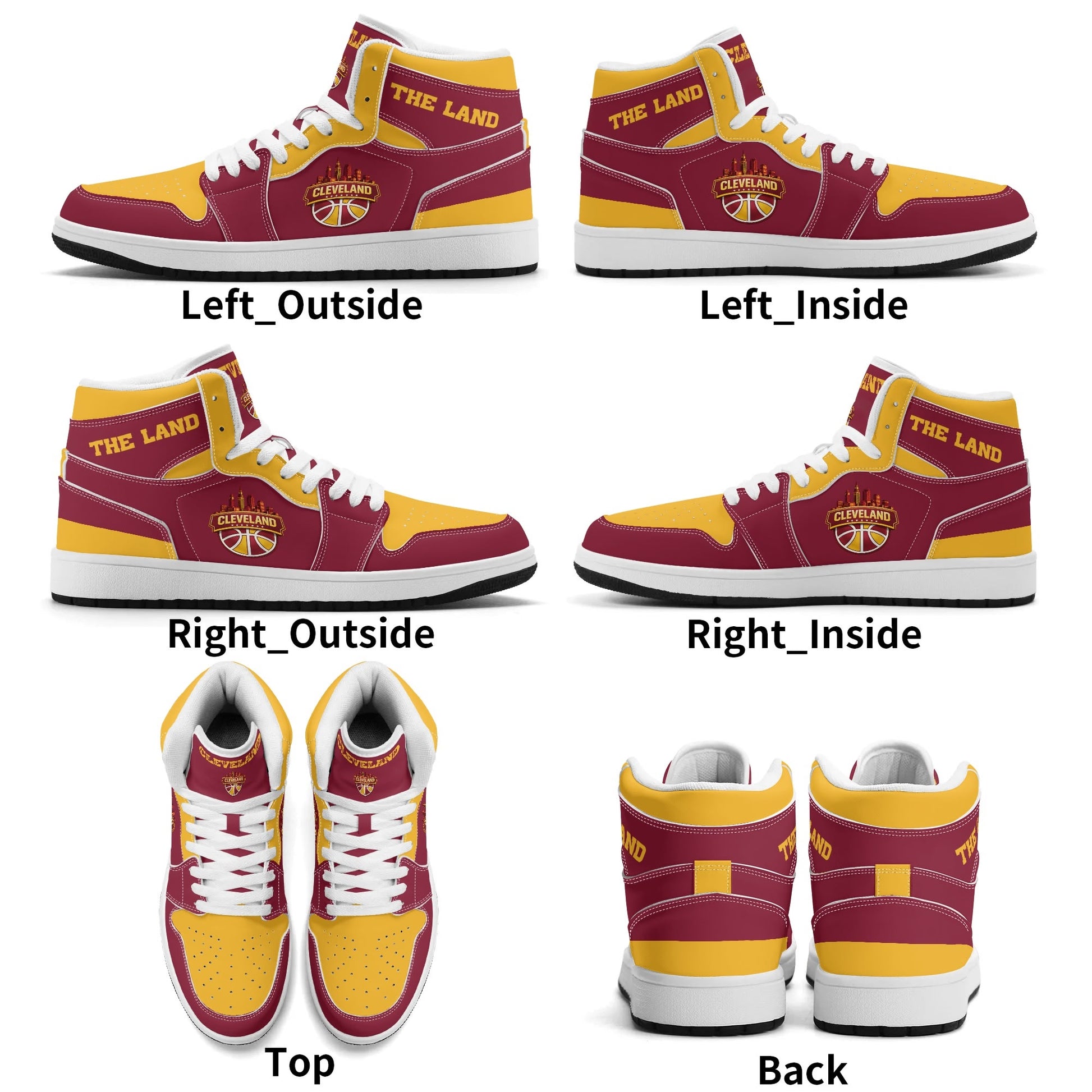 Cleveland basketball-inspired high top sneakers in red with all-over city graphic printed upper