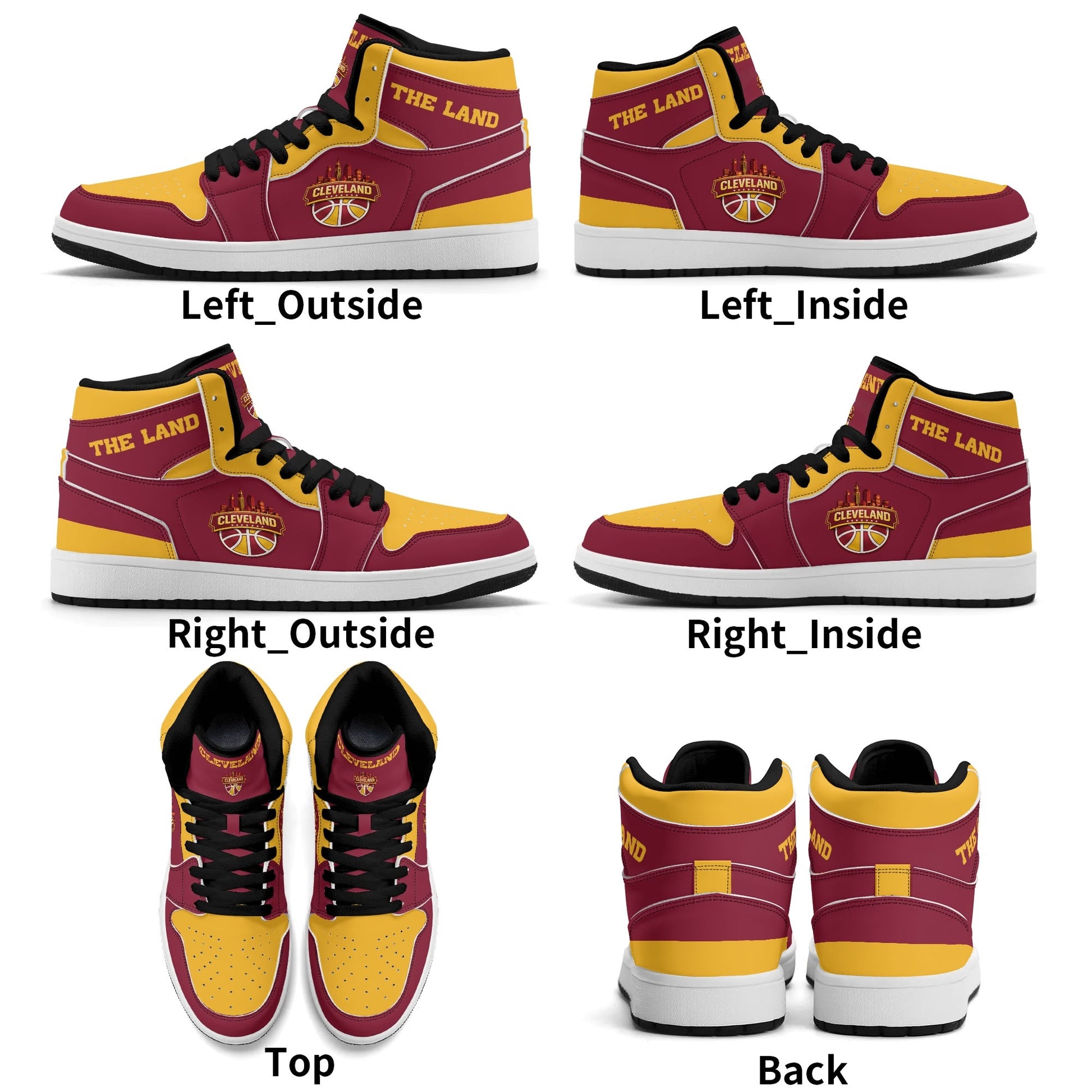 Cleveland basketball-inspired high top sneakers in red with all-over city graphic printed upper