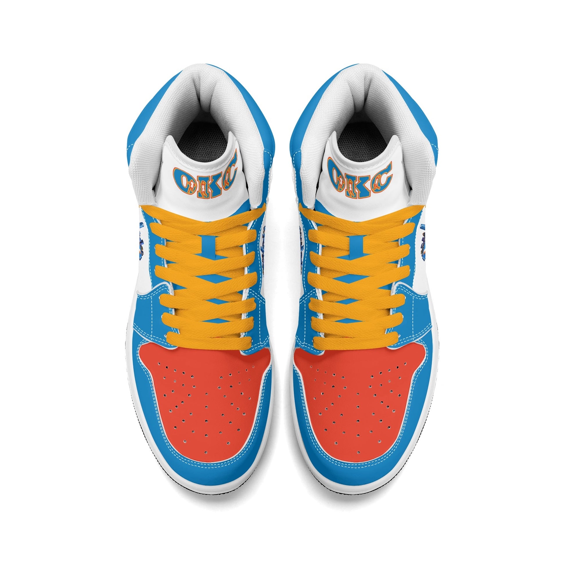 Oklahoma City basketball-inspired high top sneakers in white with all-over city graphic printed upper