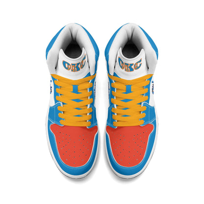 Oklahoma City basketball-inspired high top sneakers in white with all-over city graphic printed upper