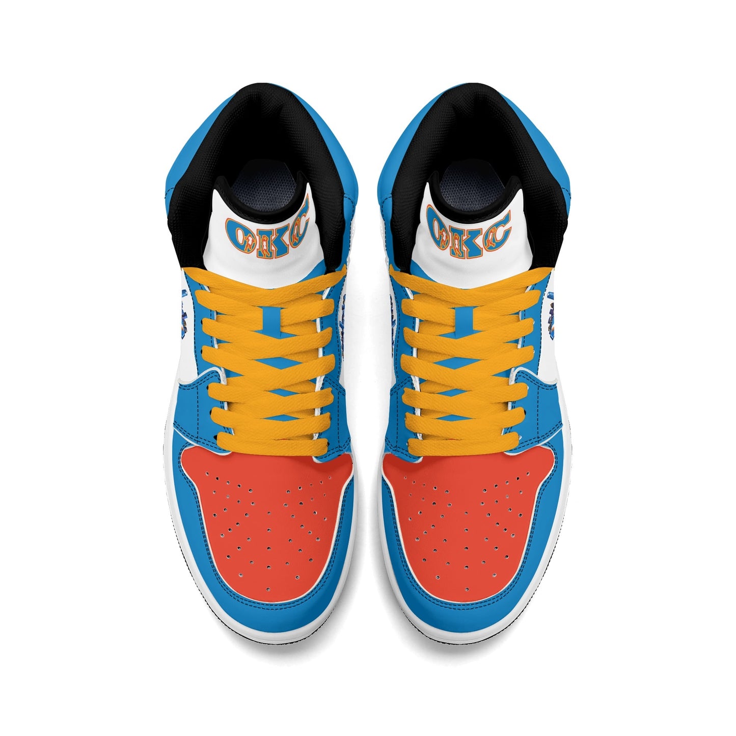Oklahoma City basketball-inspired high top sneakers in white with all-over city graphic printed upper
