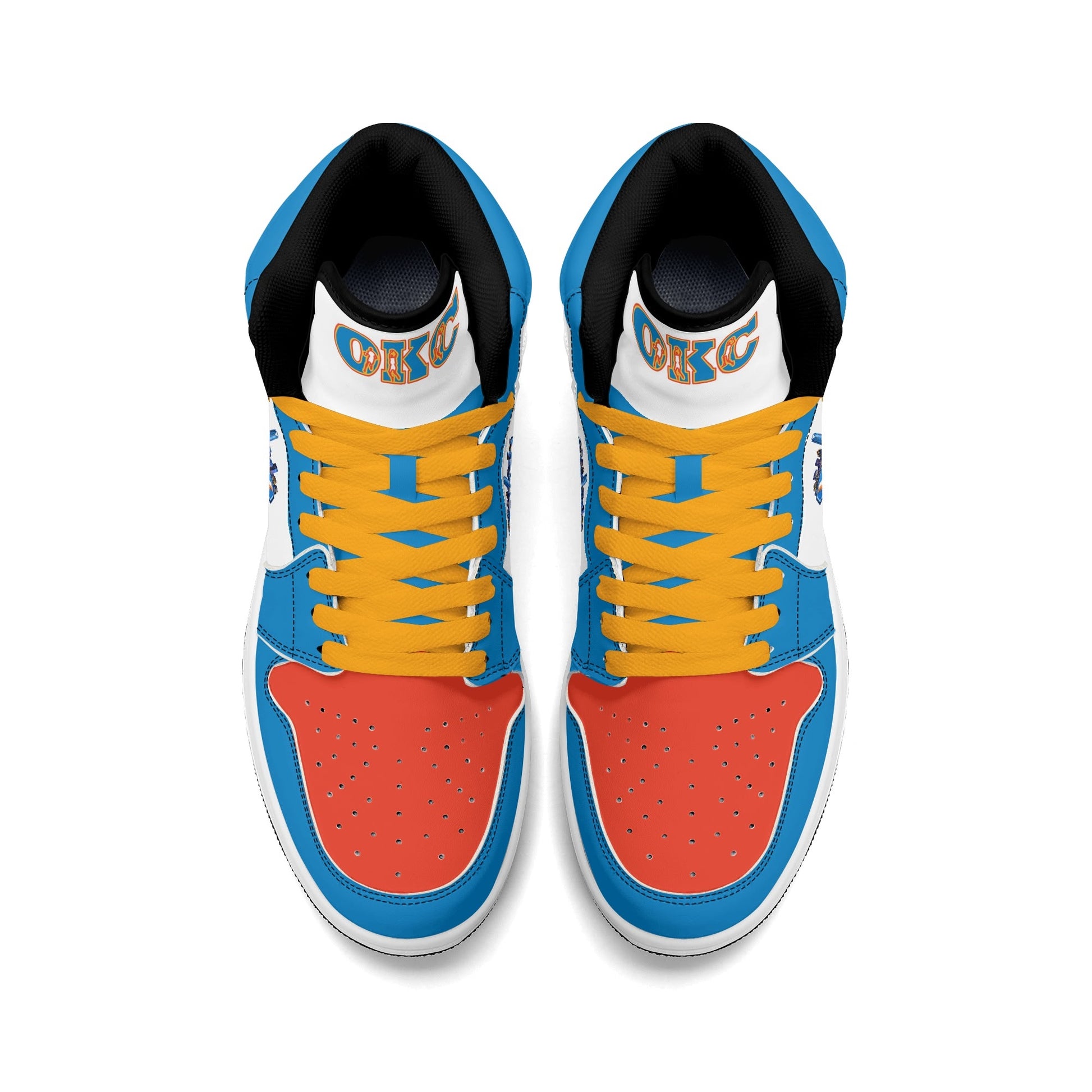Oklahoma City basketball-inspired high top sneakers in white with all-over city graphic printed upper