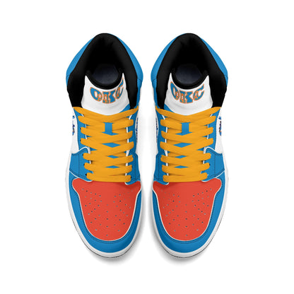 Oklahoma City basketball-inspired high top sneakers in white with all-over city graphic printed upper
