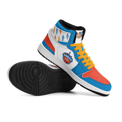 Oklahoma City basketball-inspired high top sneakers in white with all-over city graphic printed upper