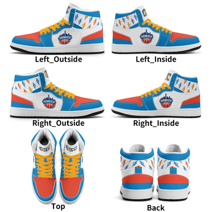 Oklahoma City basketball-inspired high top sneakers in white with all-over city graphic printed upper
