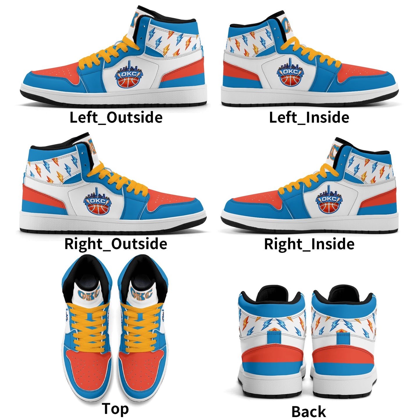 Oklahoma City basketball-inspired high top sneakers in white with all-over city graphic printed upper