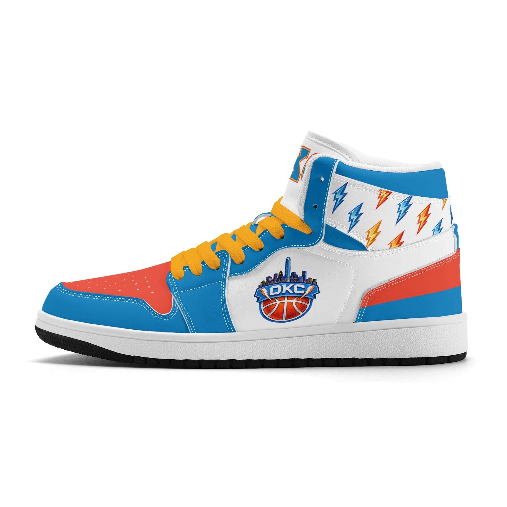 Oklahoma City basketball-inspired high top sneakers in white with all-over city graphic printed upper