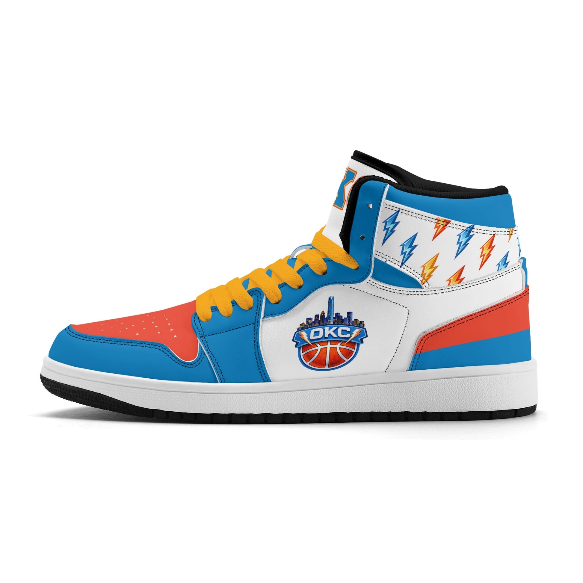 Oklahoma City basketball-inspired high top sneakers in white with all-over city graphic printed upper