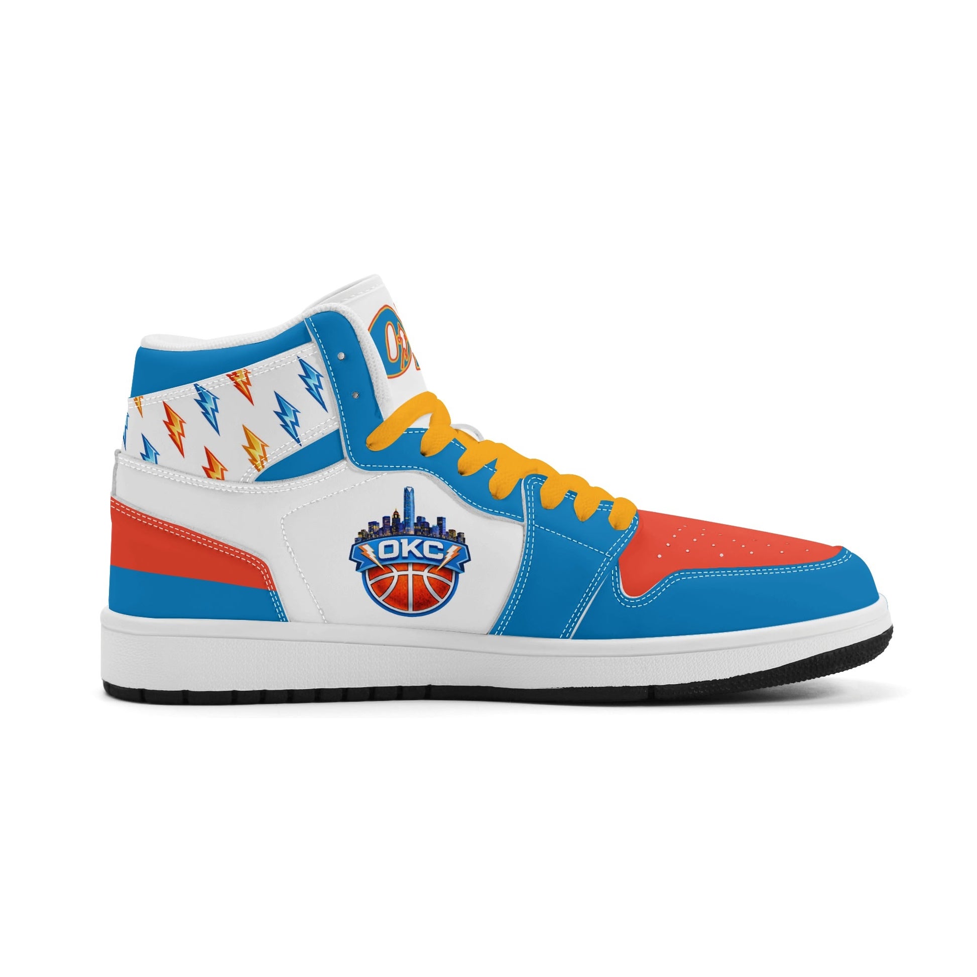 Oklahoma City basketball-inspired high top sneakers in white with all-over city graphic printed upper