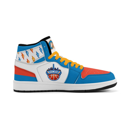Oklahoma City basketball-inspired high top sneakers in white with all-over city graphic printed upper
