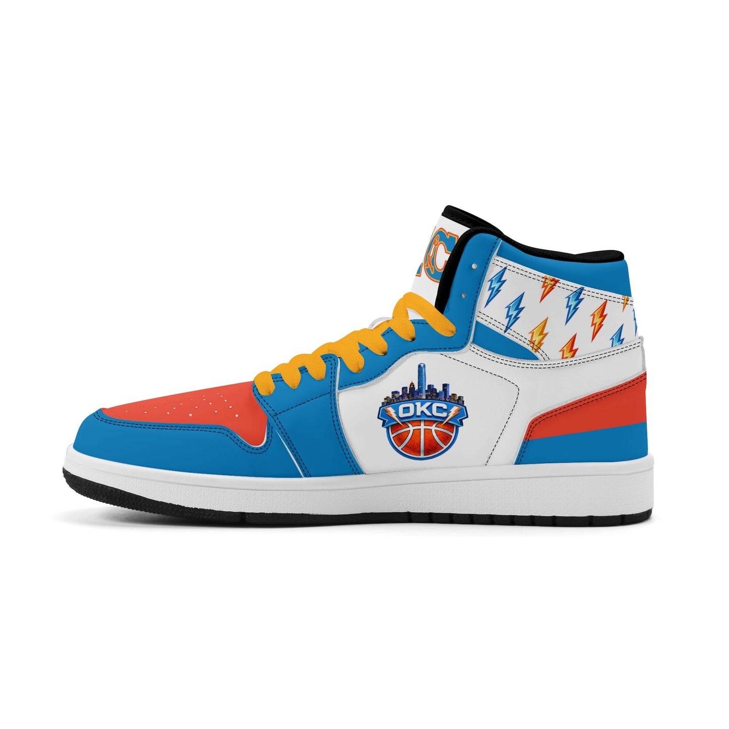 Oklahoma City basketball-inspired high top sneakers in white with all-over city graphic printed upper
