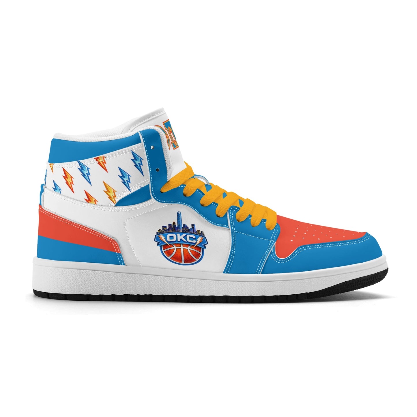 Oklahoma City basketball-inspired high top sneakers in white with all-over city graphic printed upper