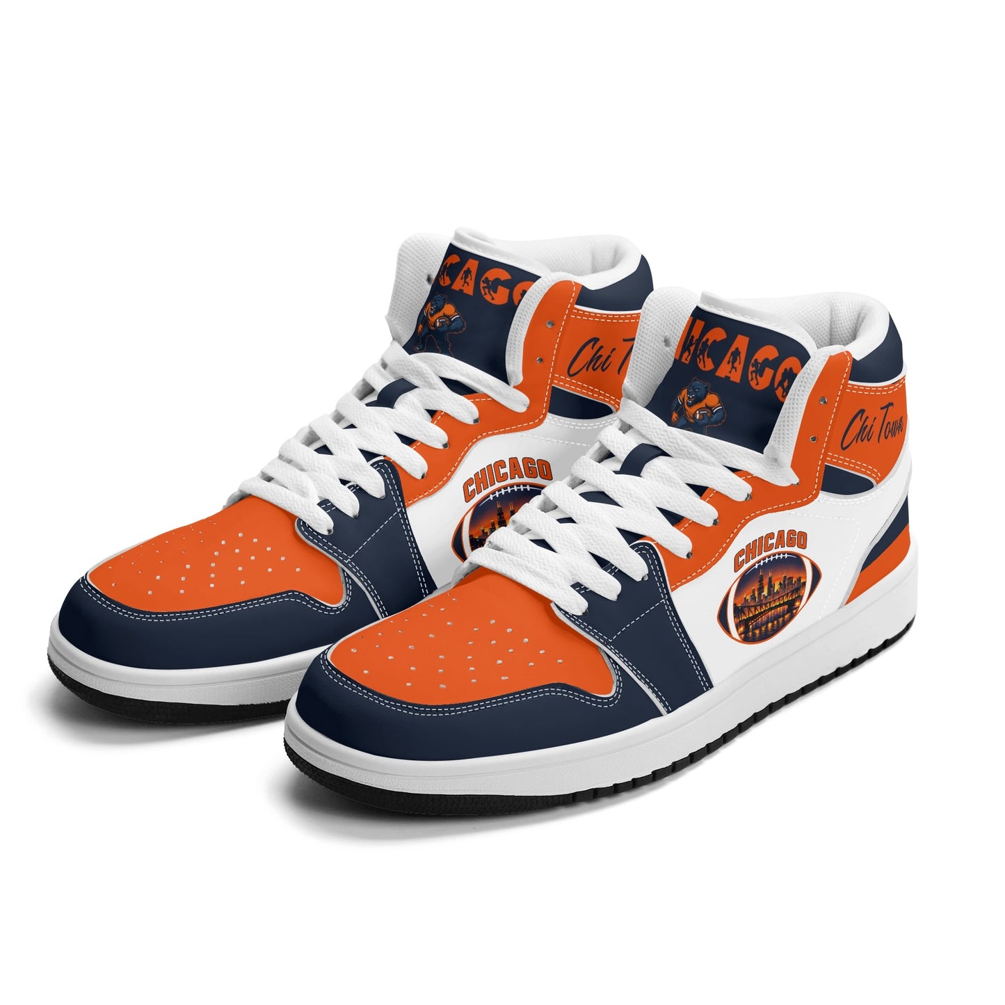 Chicago football-inspired high top sneakers in white with all-over city graphic printed upper