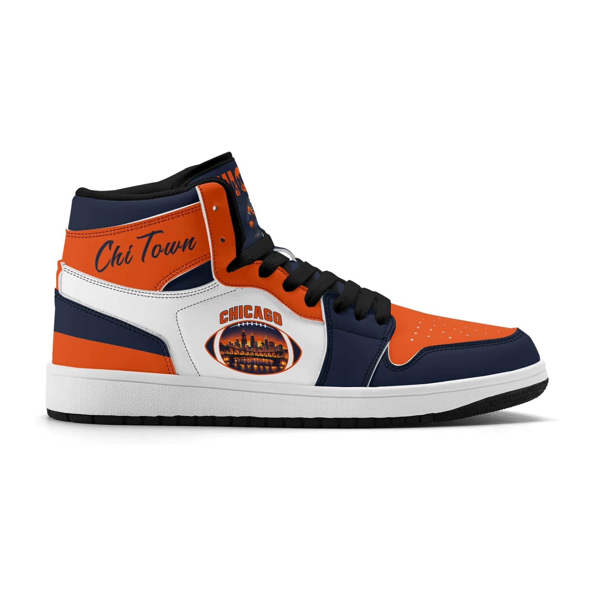 Chicago football-inspired high top sneakers in white with all-over city graphic printed upper