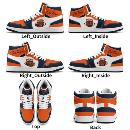 Chicago football-inspired high top sneakers in white with all-over city graphic printed upper