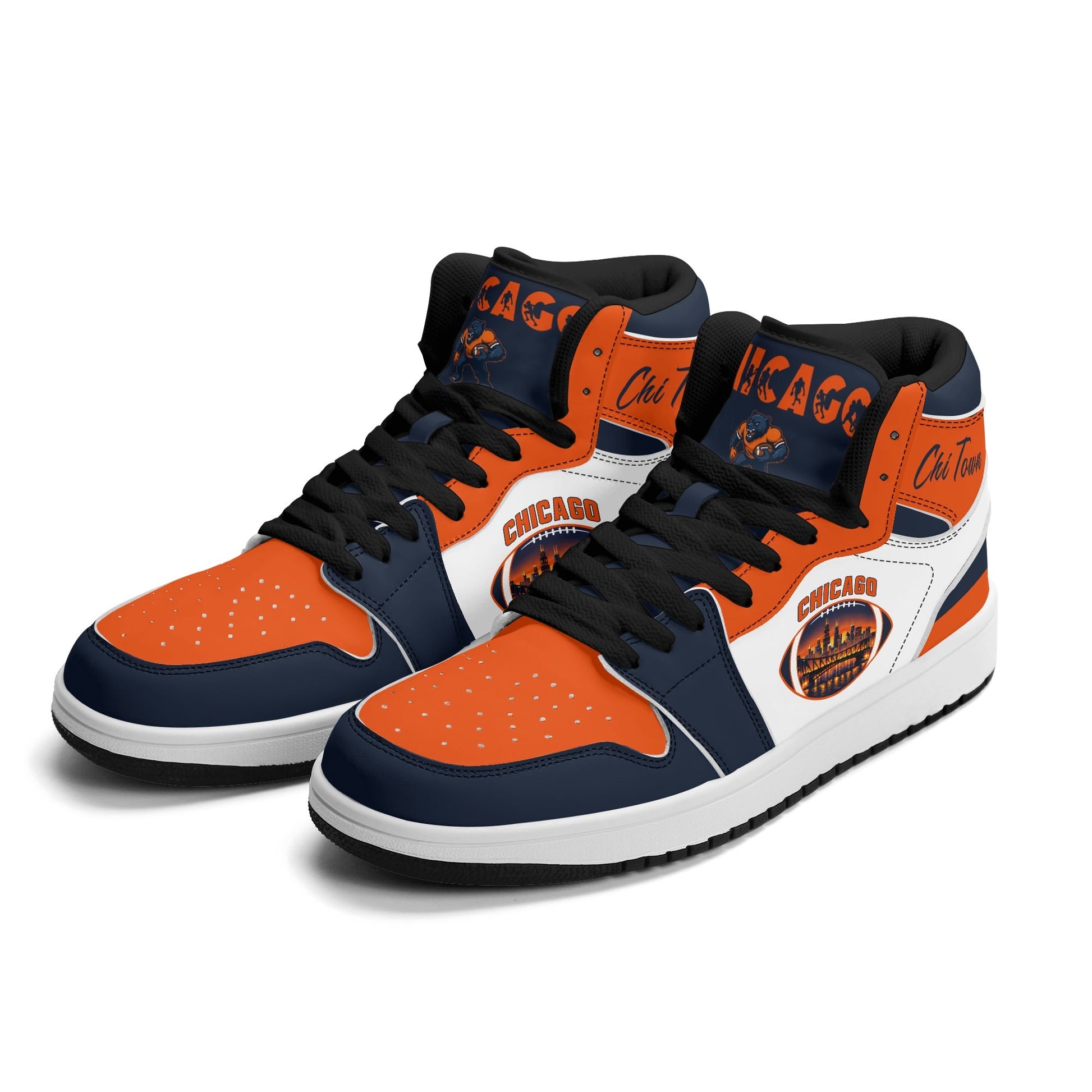Chicago football-inspired high top sneakers in white with all-over city graphic printed upper