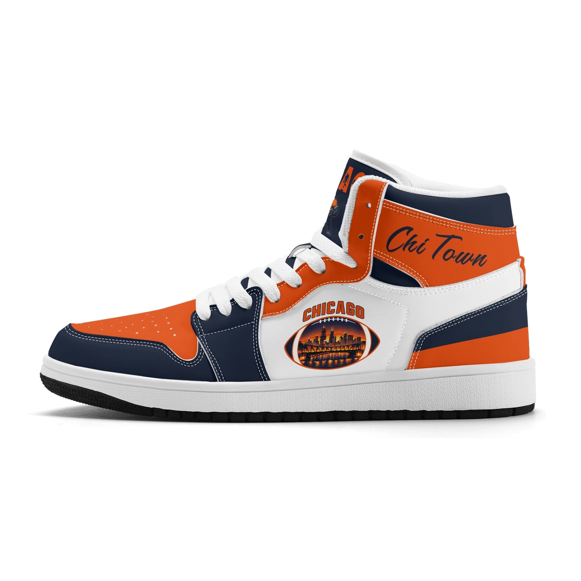 Chicago football-inspired high top sneakers in white with all-over city graphic printed upper
