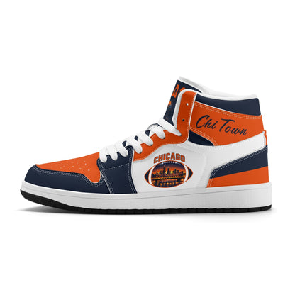 Chicago football-inspired high top sneakers in white with all-over city graphic printed upper