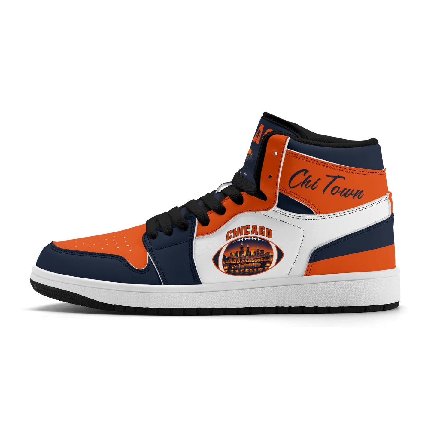 Chicago football-inspired high top sneakers in white with all-over city graphic printed upper
