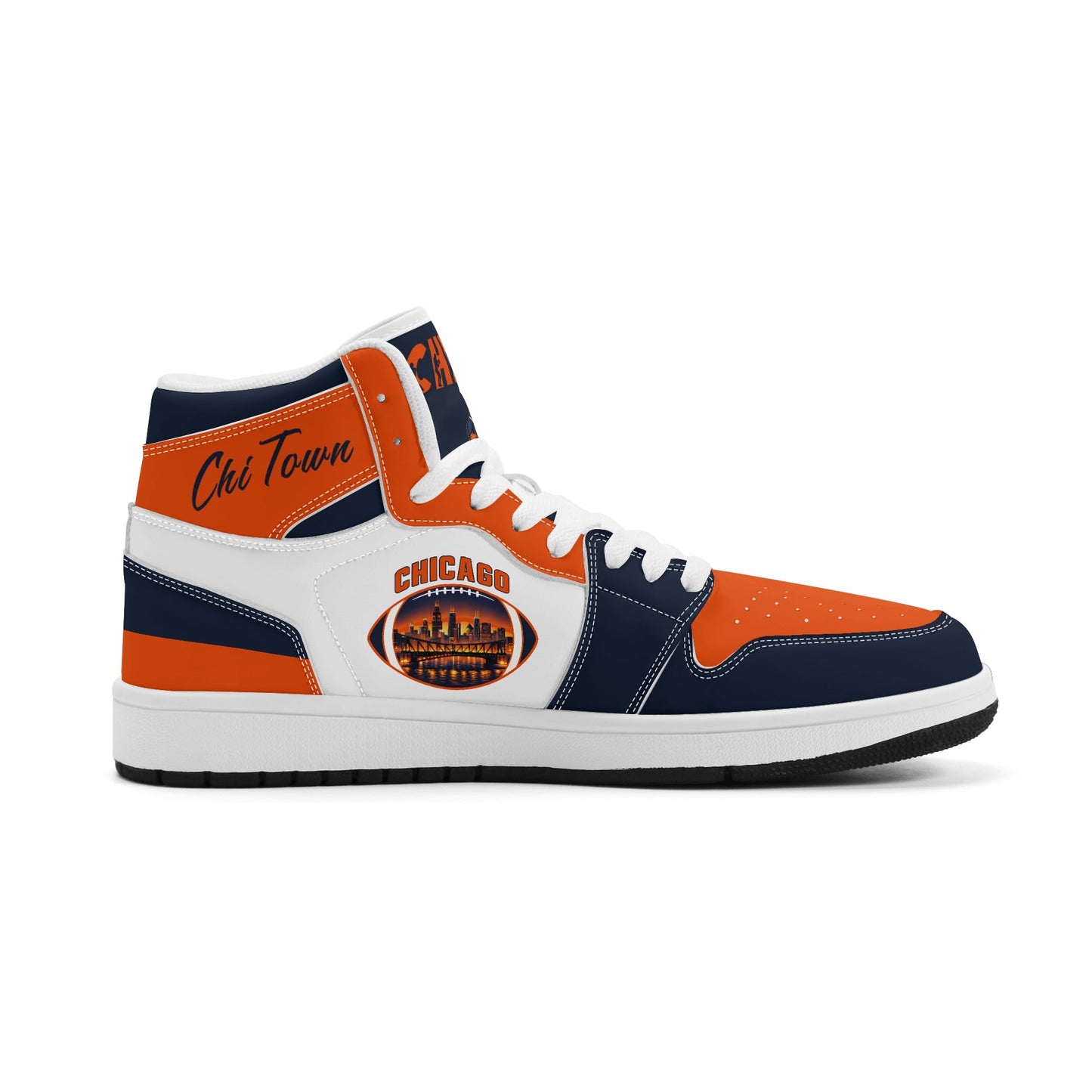 Chicago football-inspired high top sneakers in white with all-over city graphic printed upper