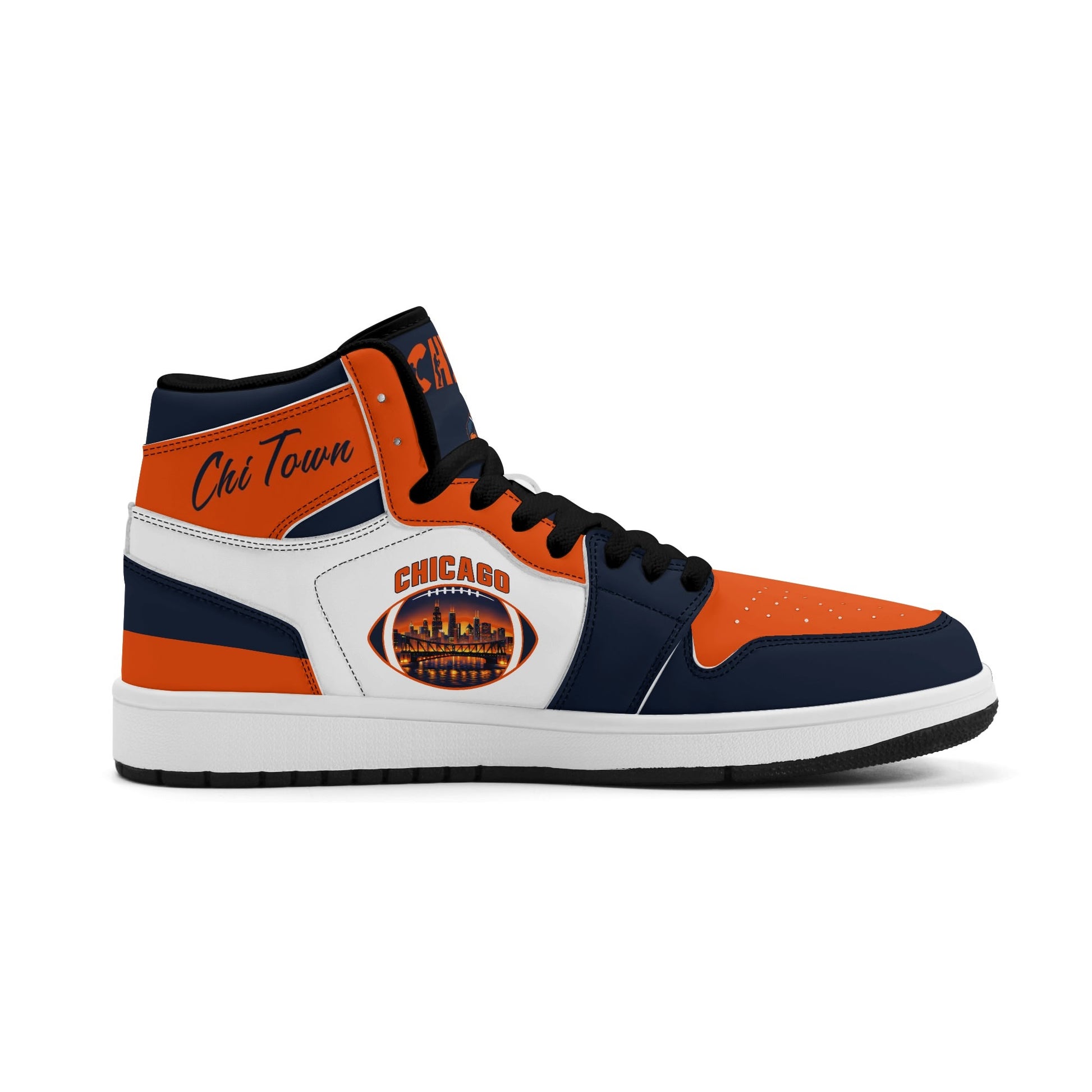 Chicago football-inspired high top sneakers in white with all-over city graphic printed upper