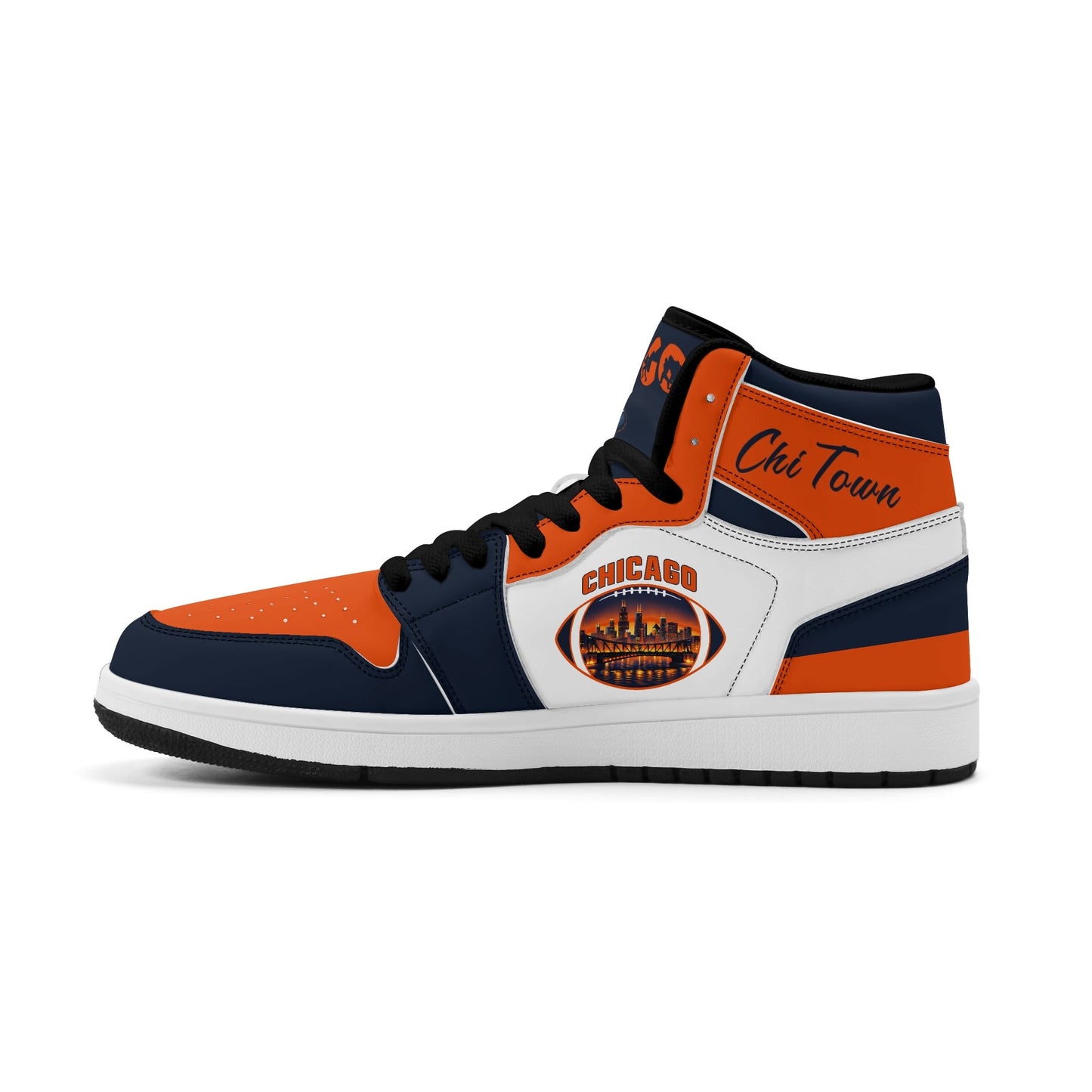 Chicago football-inspired high top sneakers in white with all-over city graphic printed upper