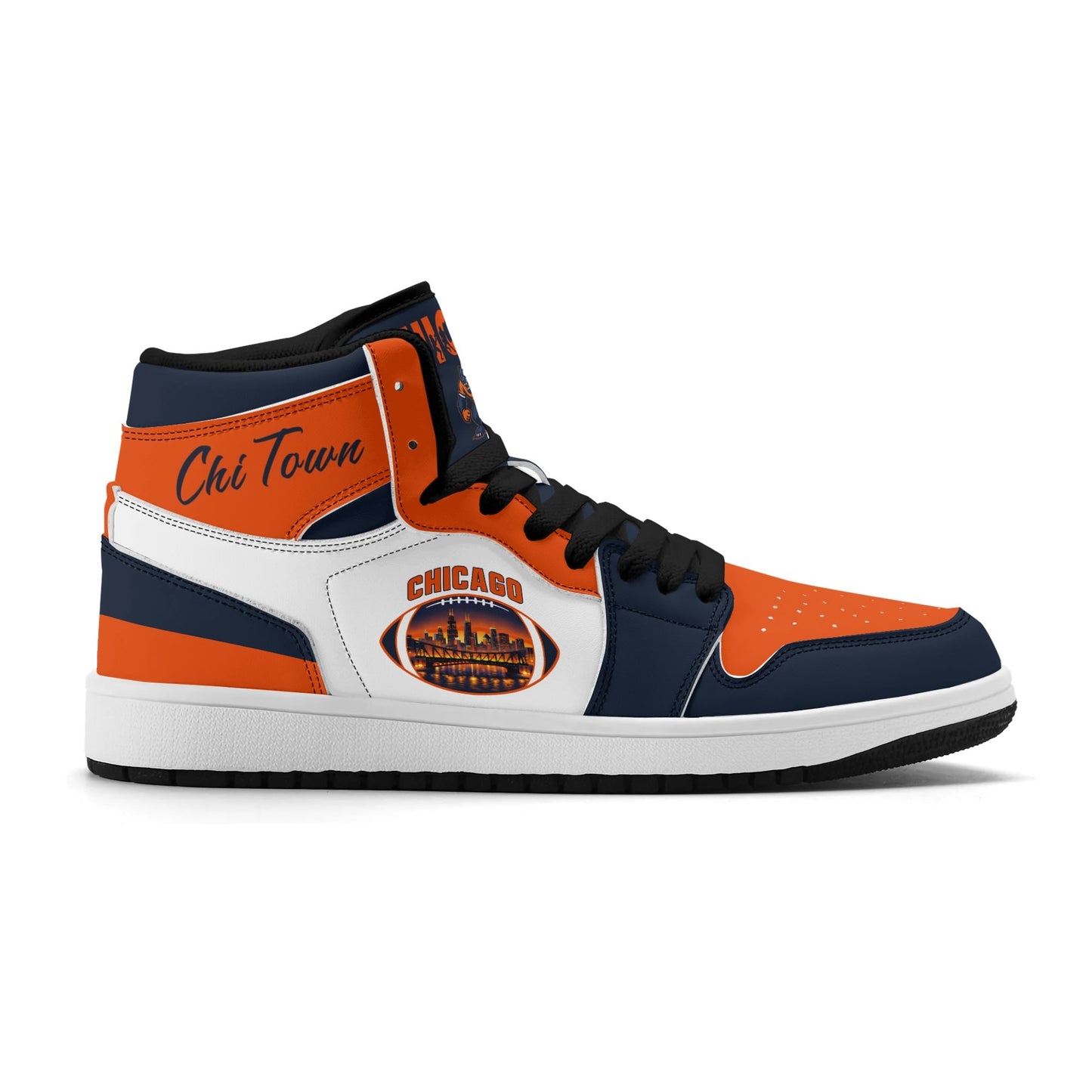 Chicago football-inspired high top sneakers in white with all-over city graphic printed upper