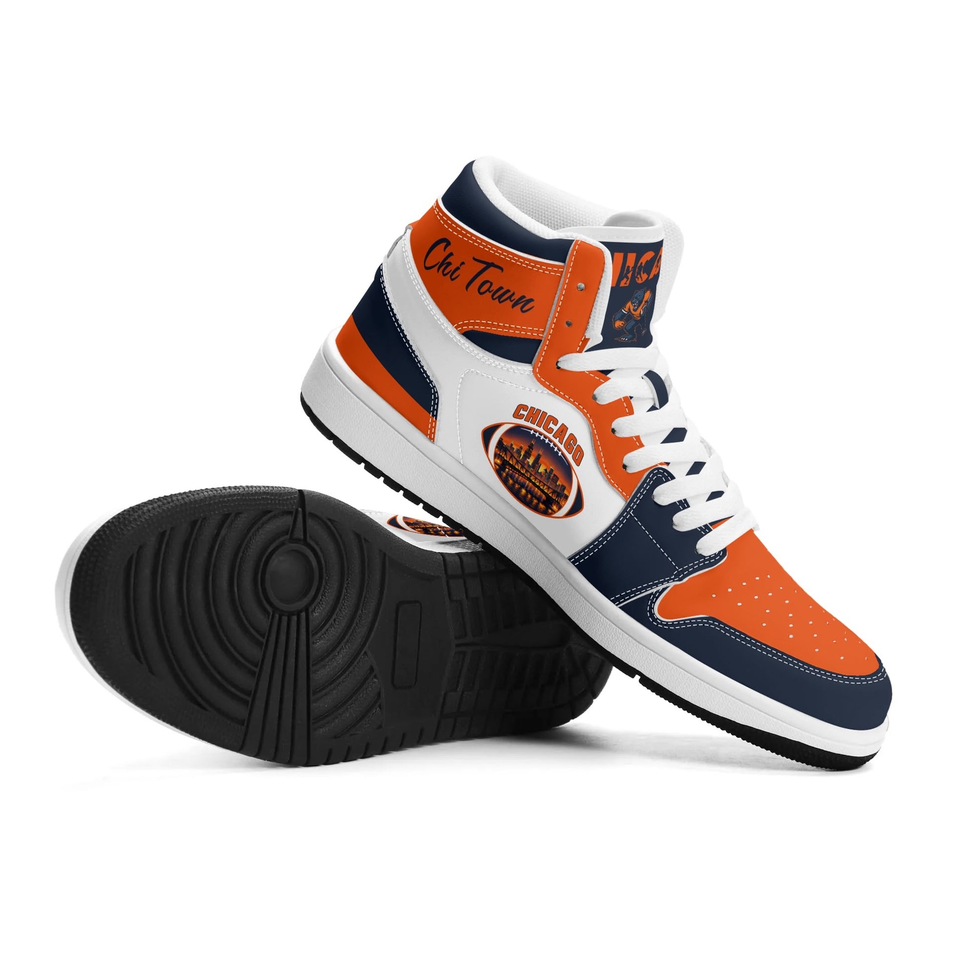 Chicago football-inspired high top sneakers in white with all-over city graphic printed upper