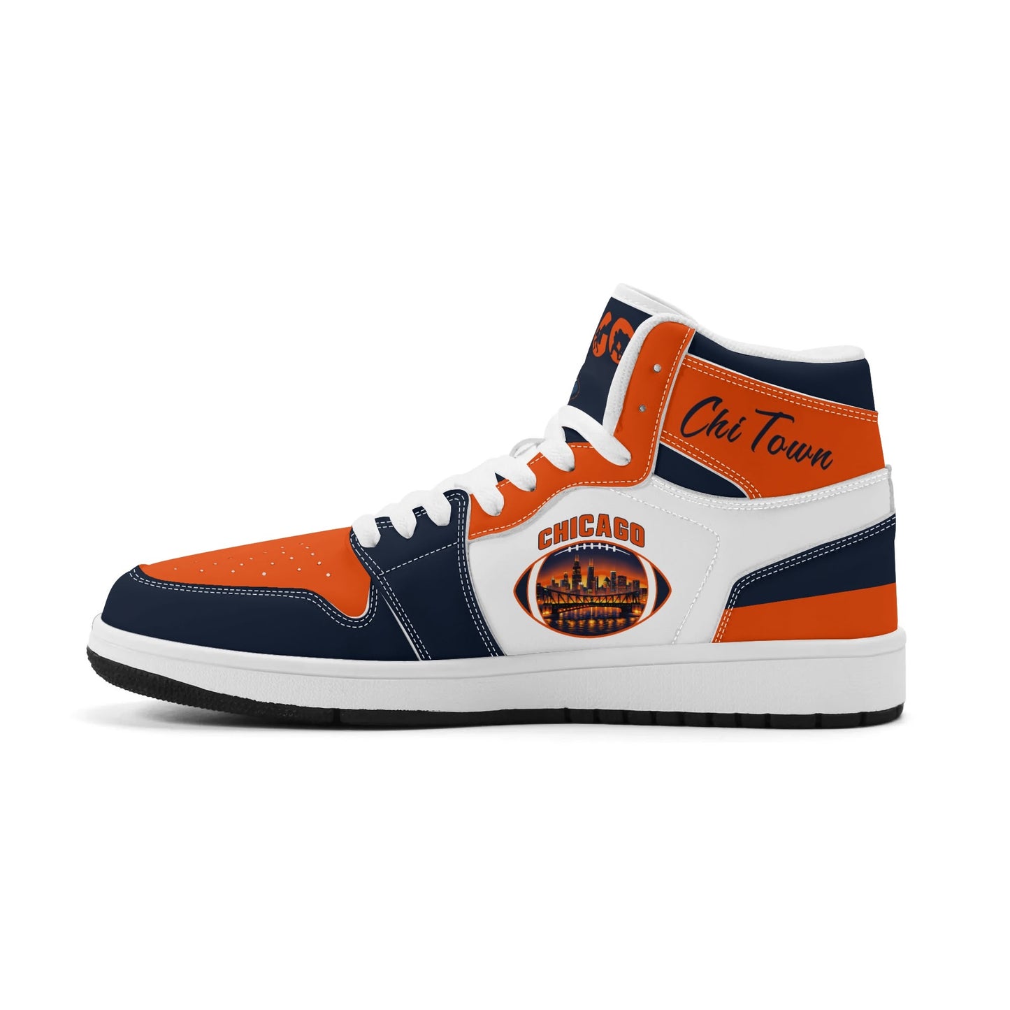 Chicago football-inspired high top sneakers in white with all-over city graphic printed upper
