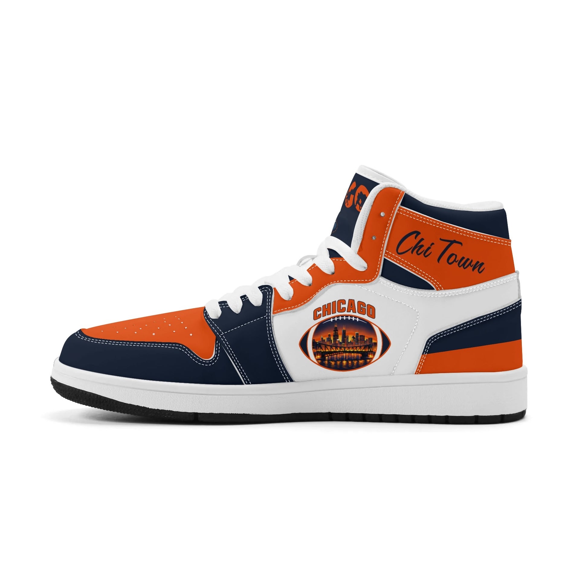 Chicago football-inspired high top sneakers in white with all-over city graphic printed upper