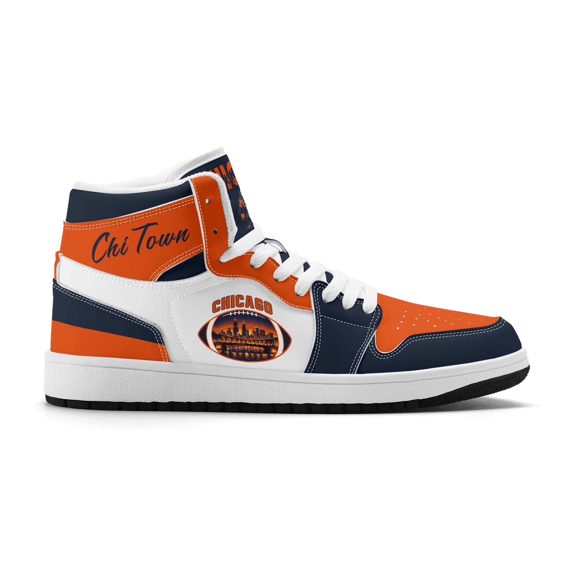 Chicago football-inspired high top sneakers in white with all-over city graphic printed upper