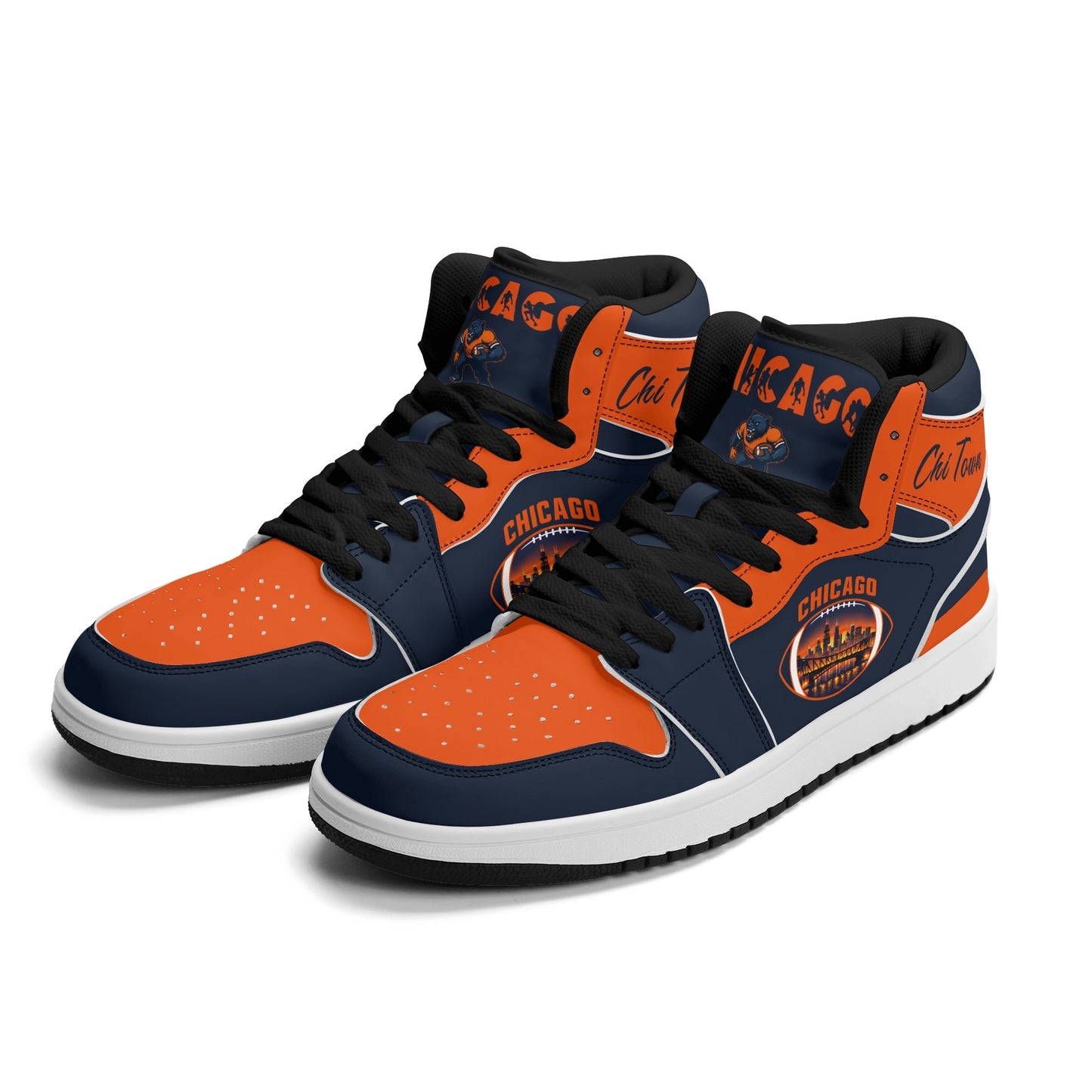 Chicago football-inspired high top sneakers in navy with all-over city graphic printed upper