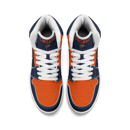 Chicago football-inspired high top sneakers in navy with all-over city graphic printed upper