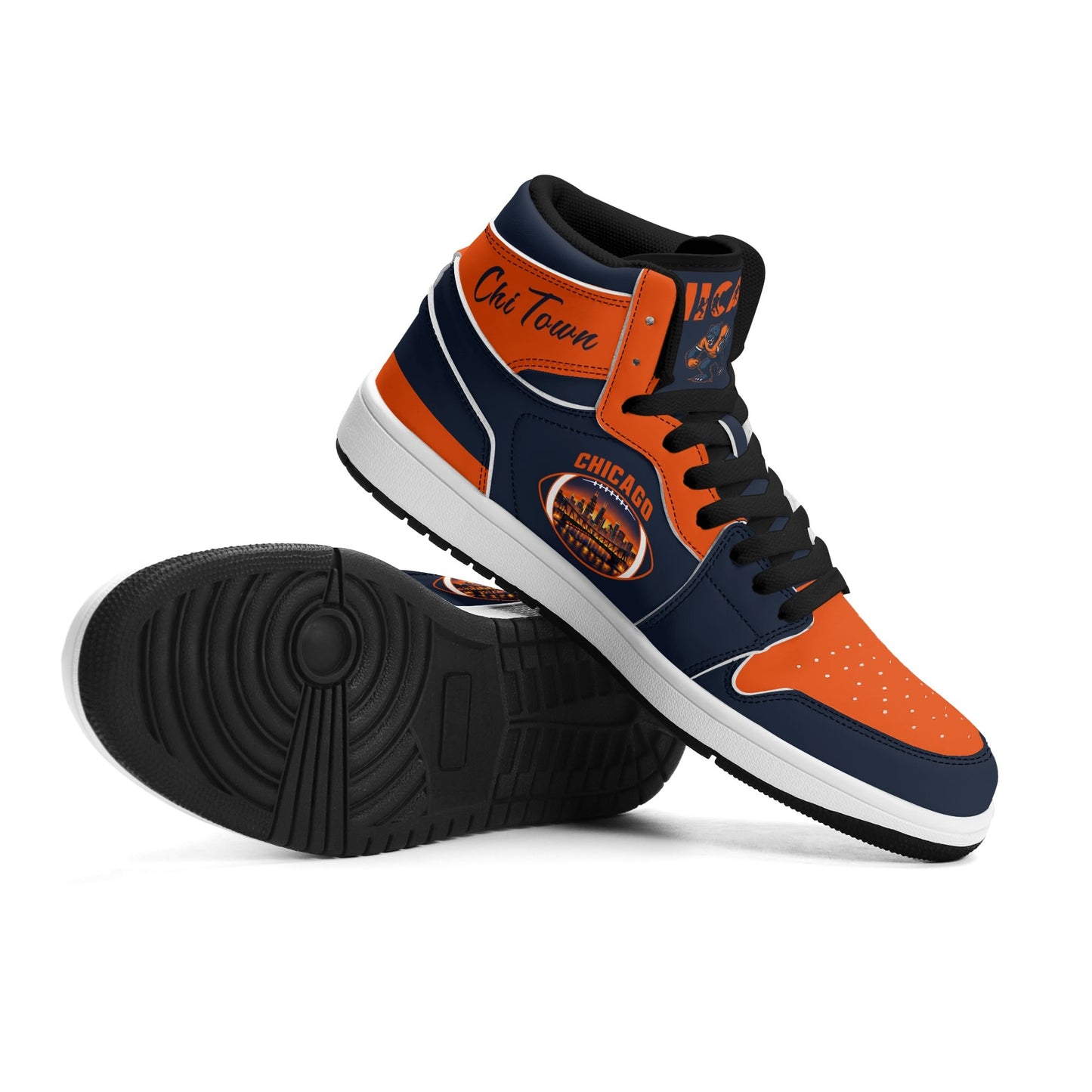 Chicago football-inspired high top sneakers in navy with all-over city graphic printed upper
